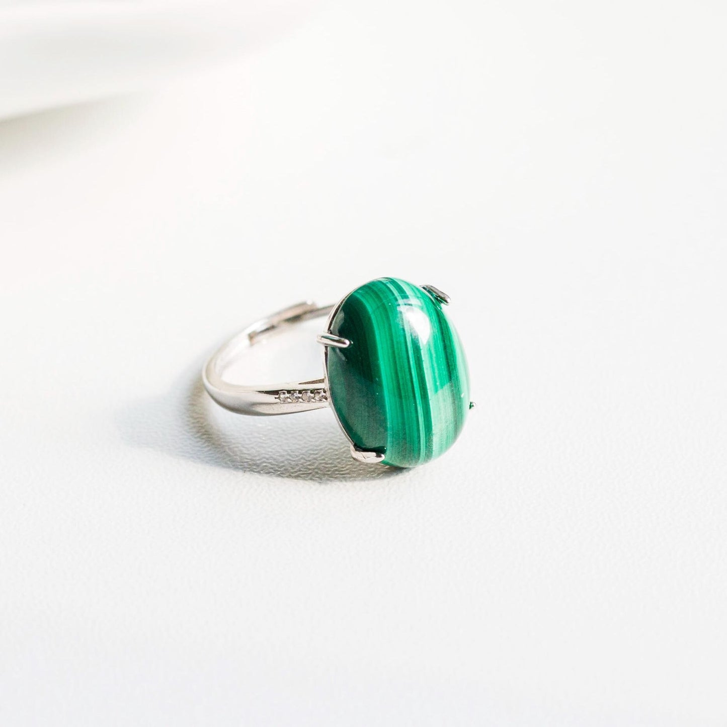 Natural Oval Malachite Ring,925 Sterling Silver,Adjustable Size Ring,Oval Gemstone Rings,Crystal Ring Gift,Anniversary Gift for Women