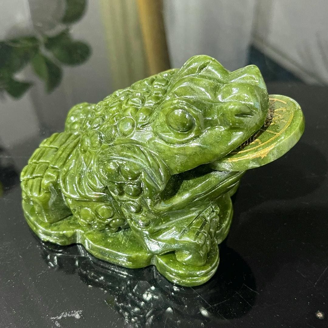 Natural Green Jade Money Toad Carving, Fengshui Crystal, Carved Frog Figurine, Table Home Decor, Housewarming Gift