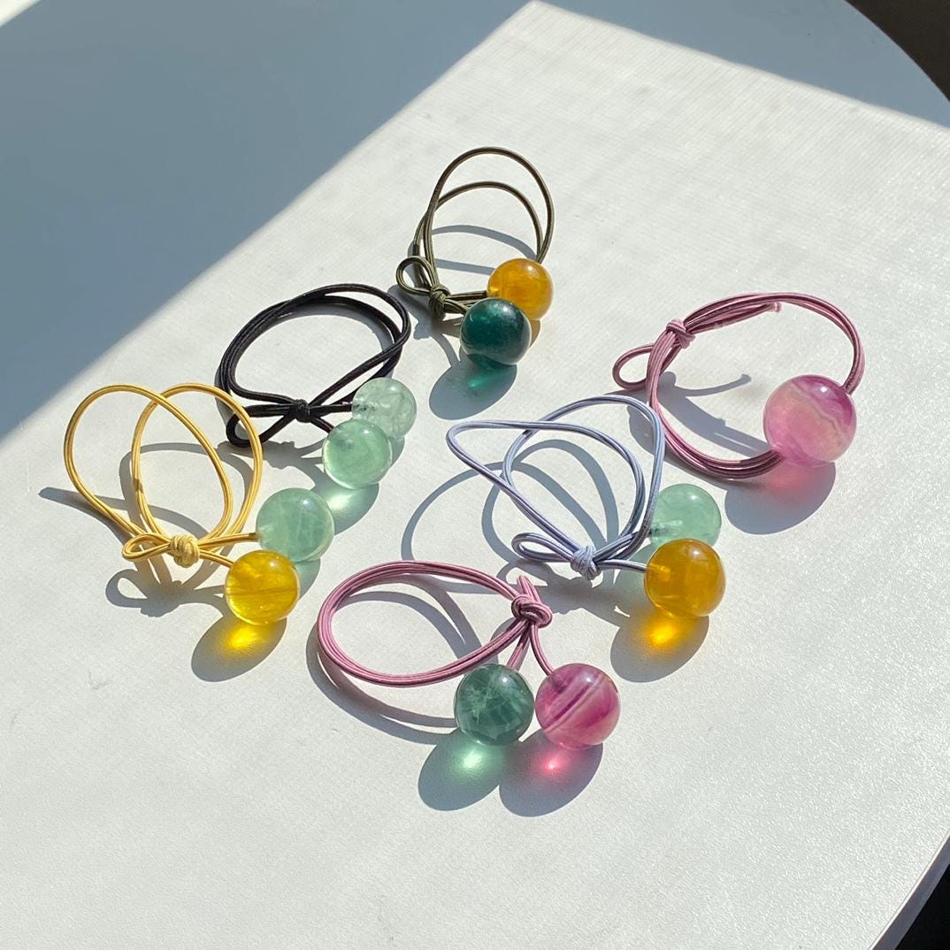 Fluorite Bead Hair Tie, Candy Color Ponytail Holder,Gift for Mom