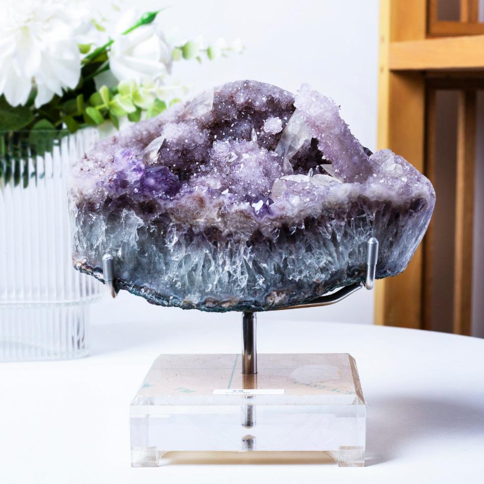 Natural Druzy Amethyst Cluster with Calcite Specimen, Mineral Collection,Gift for Mom