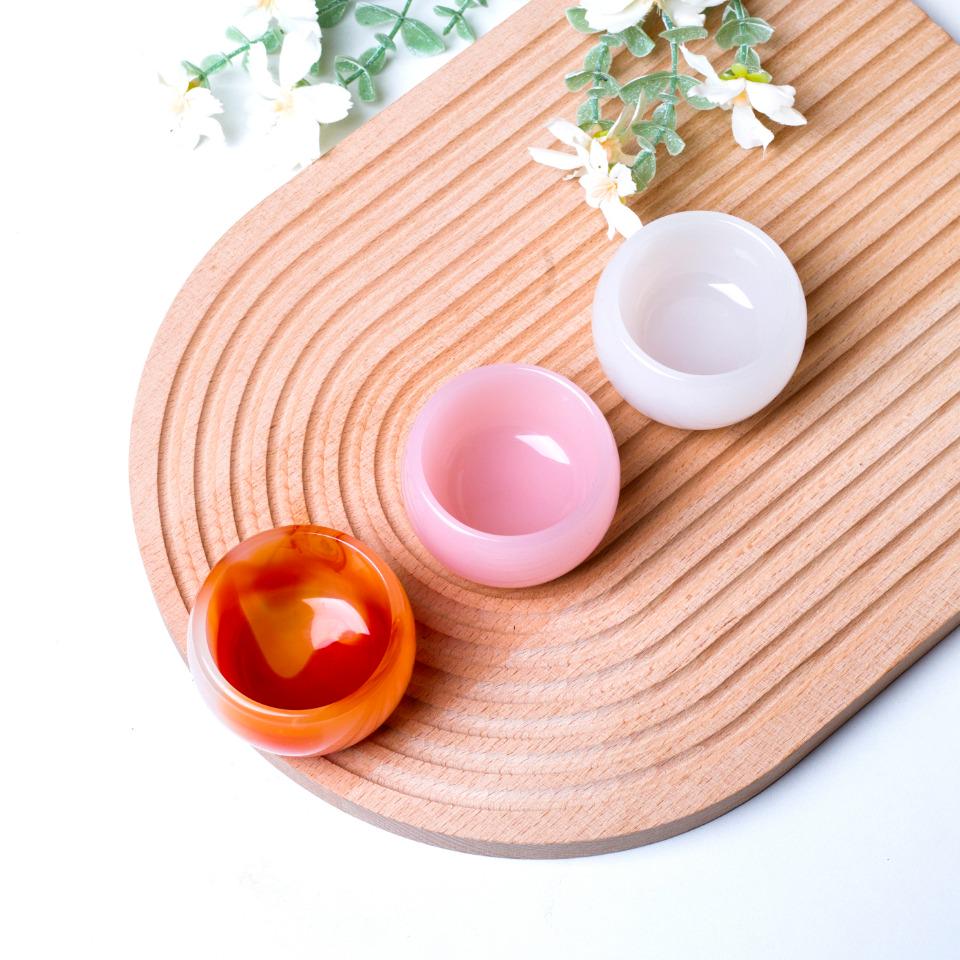 Natural Agate Cup Carvings, Pink Orange White Crystal Tea Cup, Jewelry Bowl Storage Luxury Table Entryway Decor Gift
