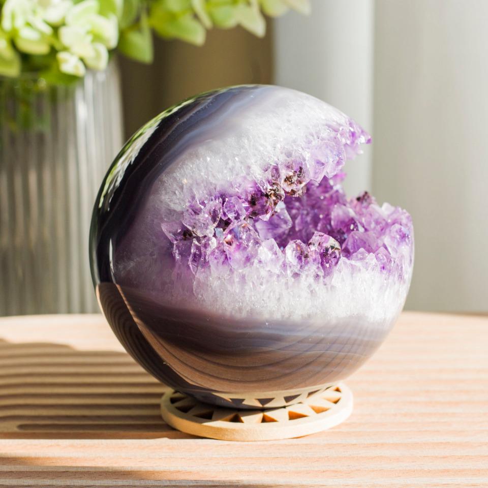 Amethyst Druzy Agate Sphere, Rare Crystal Geode, Reiki Healing Decor,Gift for Mom