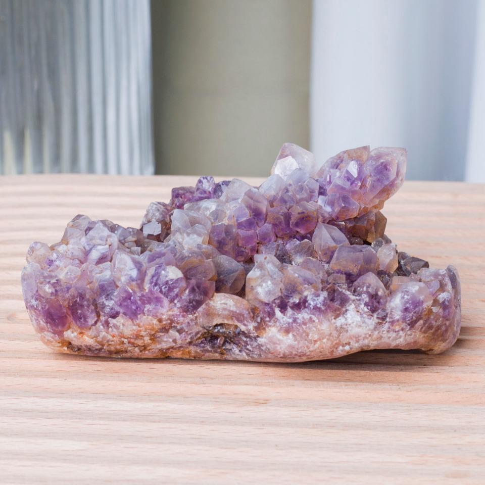 Natural Amethyst Cluster Specimen, Mineral Geode with Calcite,Gift for Mom
