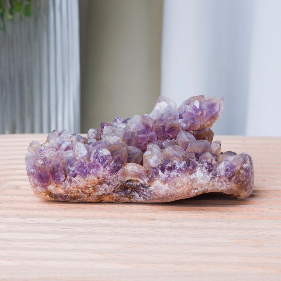 Natural Amethyst Cluster Specimen, Mineral Geode with Calcite,Gift for Mom