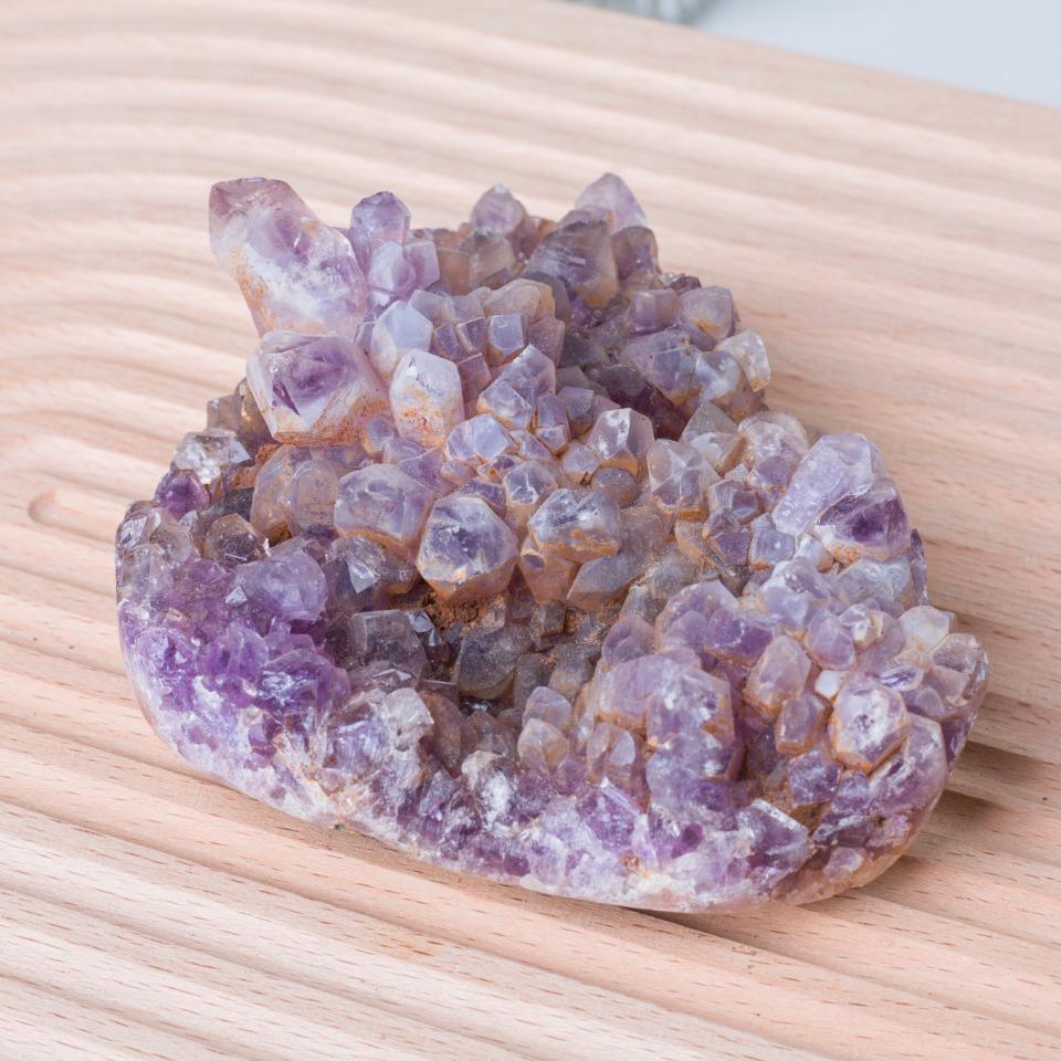 Natural Amethyst Cluster Specimen, Mineral Geode with Calcite,Gift for Mom
