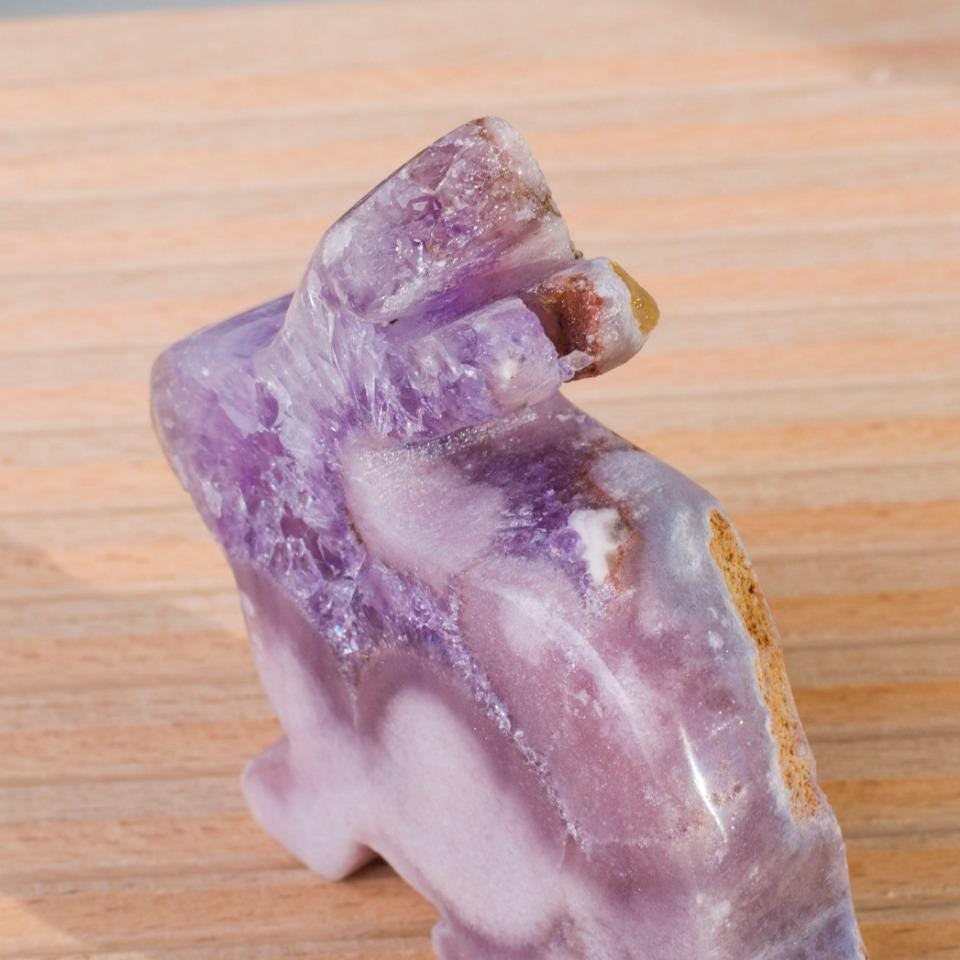 Natural Pink Amethyst Carving Bunny, Druzy Polished Pink Amethyst Rabbit, Crystal Animal, Reiki Healing, Gemstone Collection, Home Decor