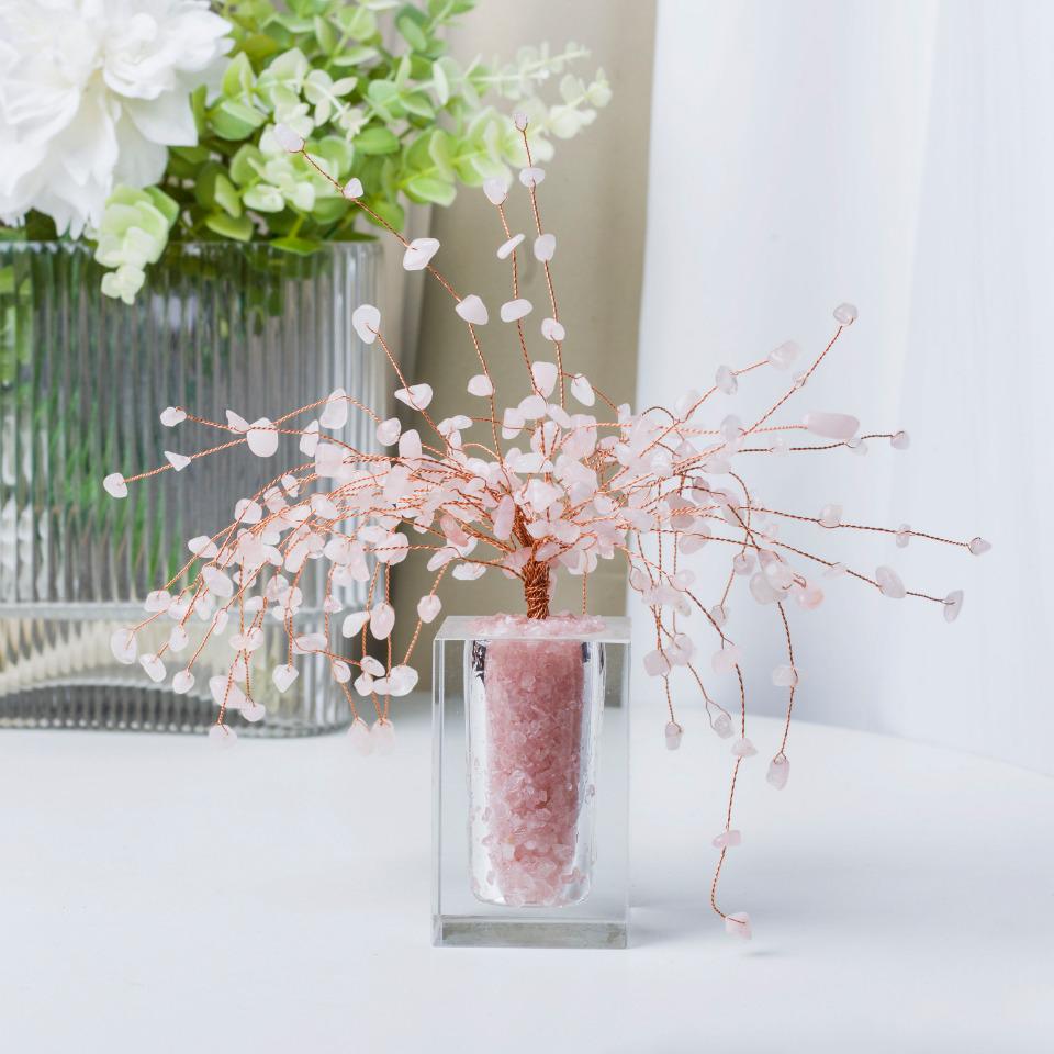 Fengshui Gemstone Lucky Tree, Natural Crystal Gemstone Chips Decor, Healing Crystal Tree With Glass bottle Base, Home Decor, Reiki Healing