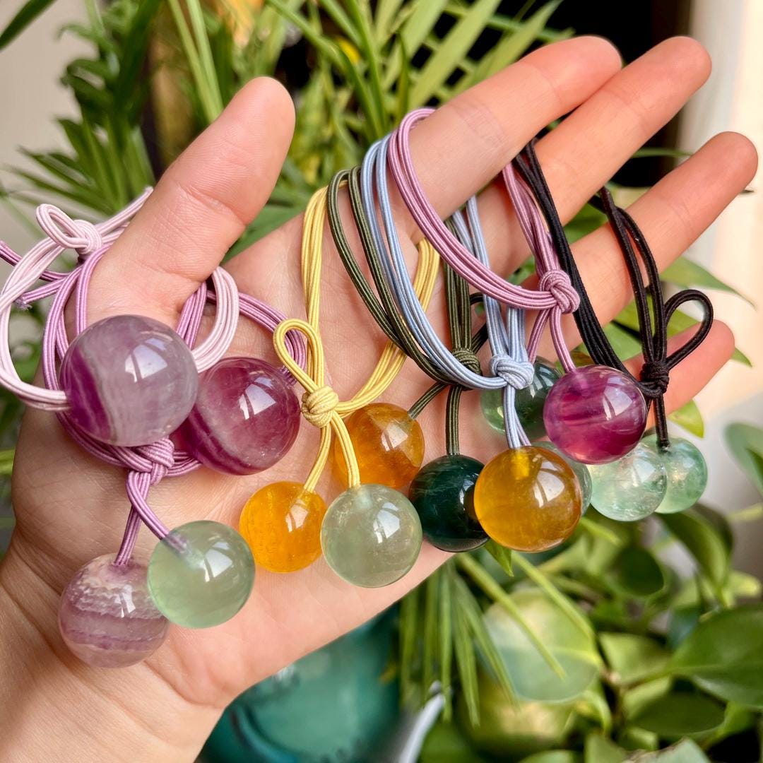 Fluorite Bead Hair Tie, Candy Color Ponytail Holder,Gift for Mom