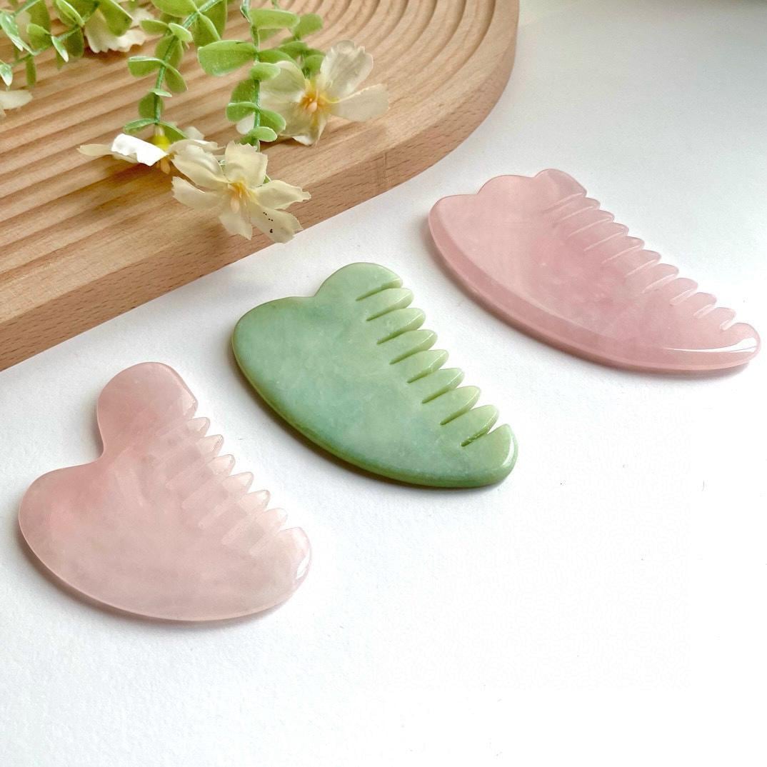 Natural Jade Scalp Massage Comb, Rose Quartz Hairbrush, Self-Care Tool, Gift for Mom
