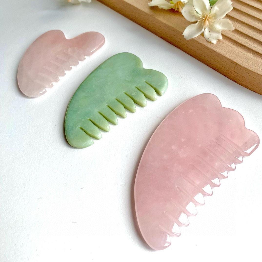 Natural Jade Scalp Massage Comb, Rose Quartz Hairbrush, Self-Care Tool, Gift for Mom