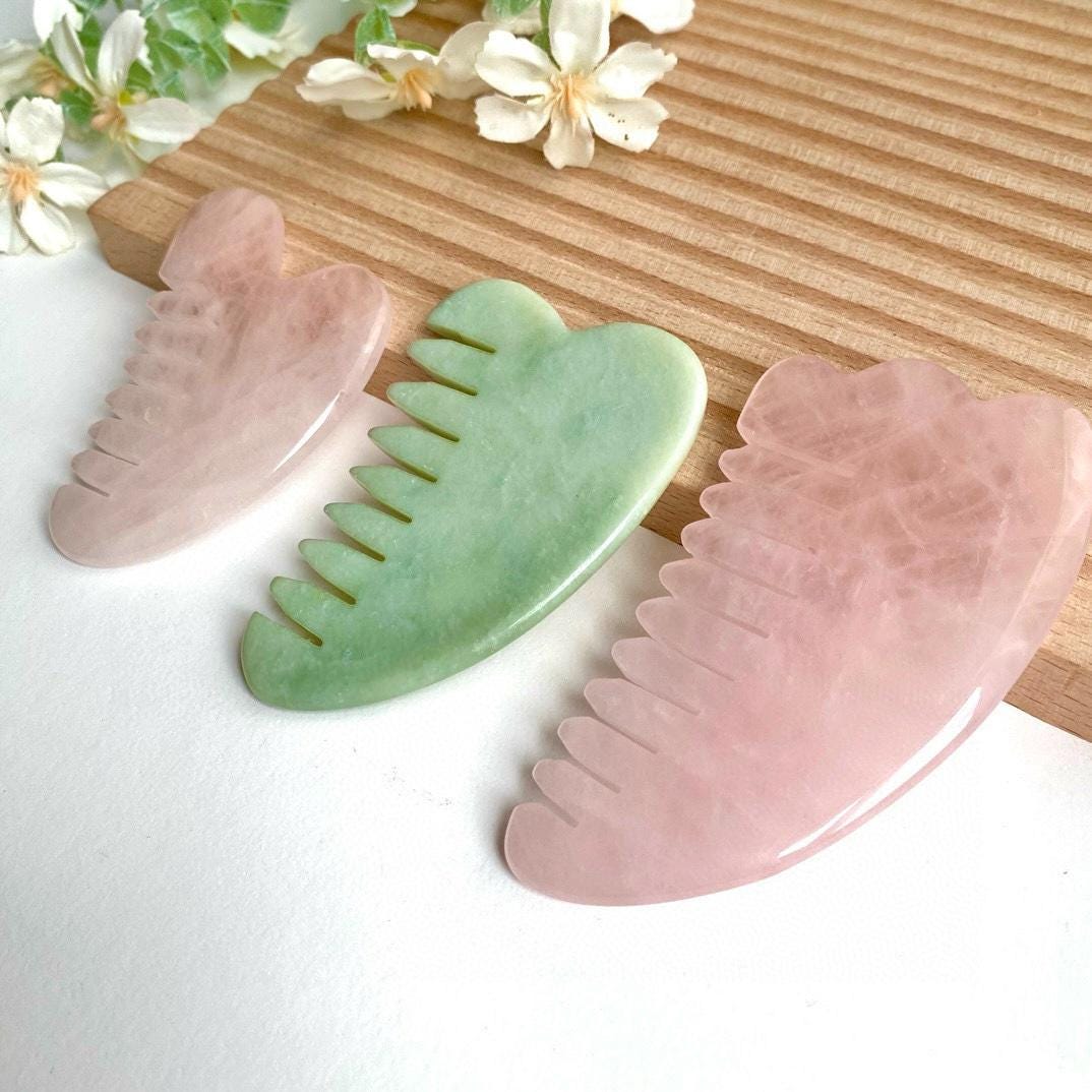 Natural Jade Scalp Massage Comb, Rose Quartz Hairbrush, Self-Care Tool, Gift for Mom