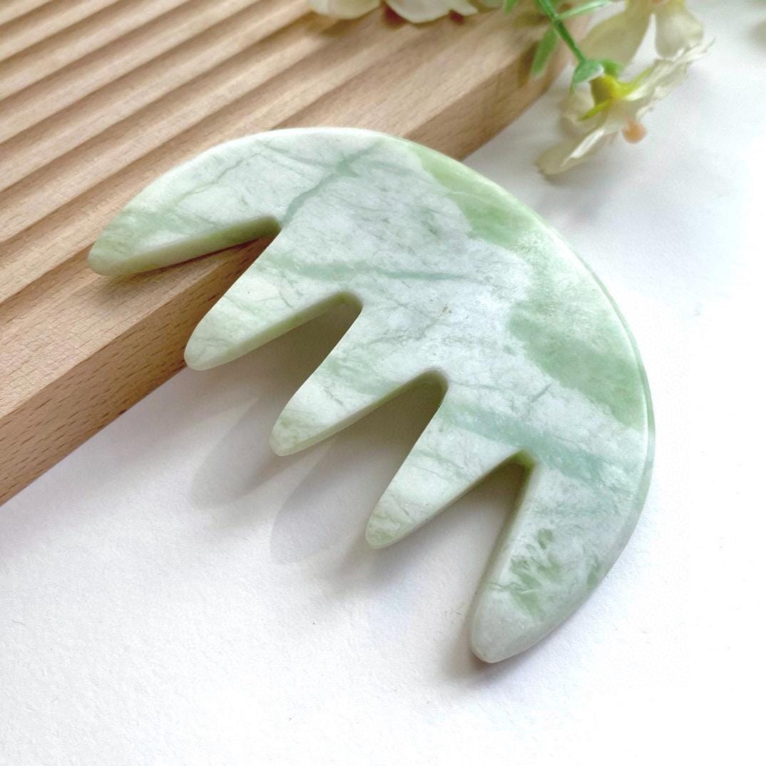 Natural Jade Scalp Massage Comb, Gua Sha Comb, Crystal Head Massager, Stress Relief Self Care Tool, Unique Gift For Her