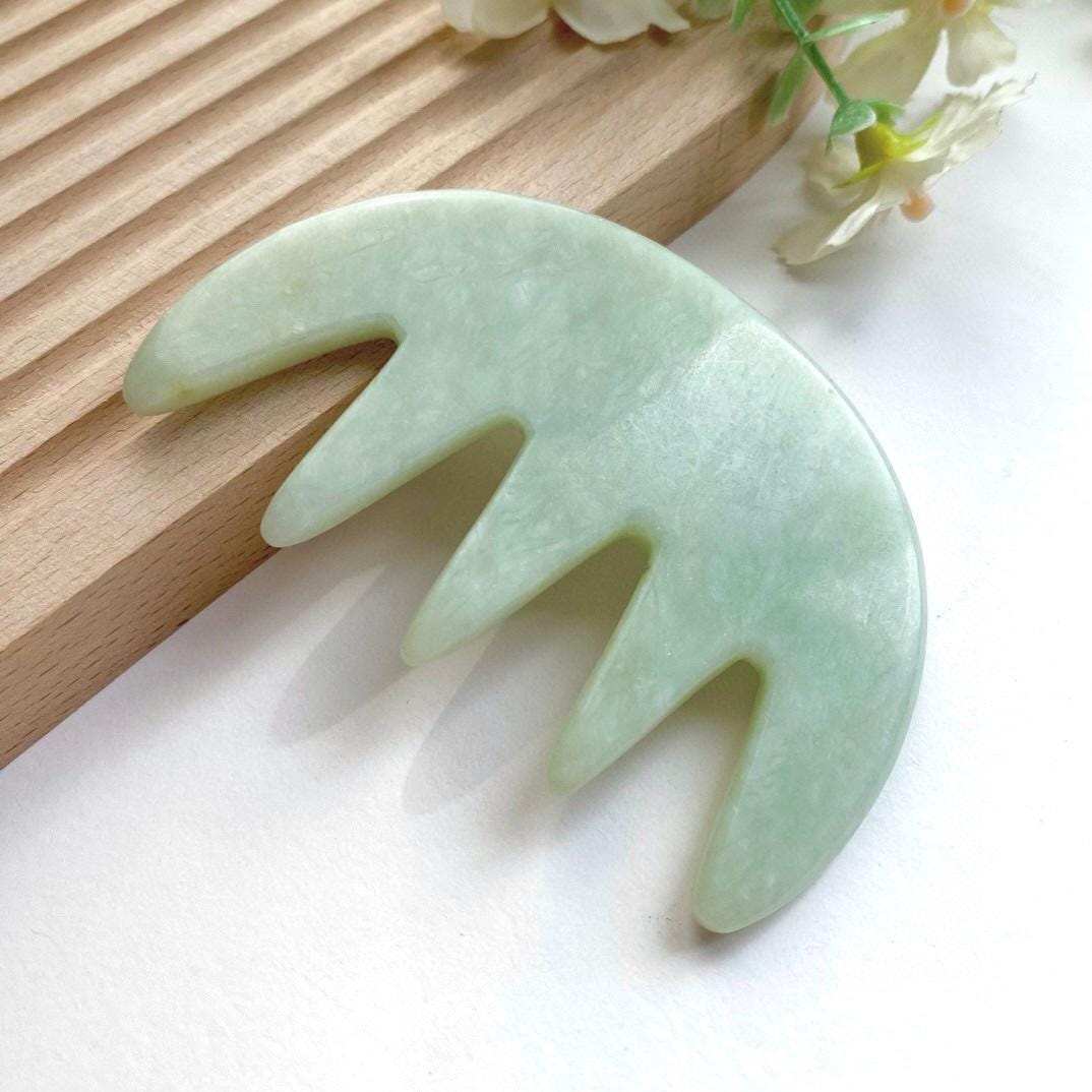 Natural Jade Scalp Massage Comb, Gua Sha Comb, Crystal Head Massager, Stress Relief Self Care Tool, Unique Gift For Her