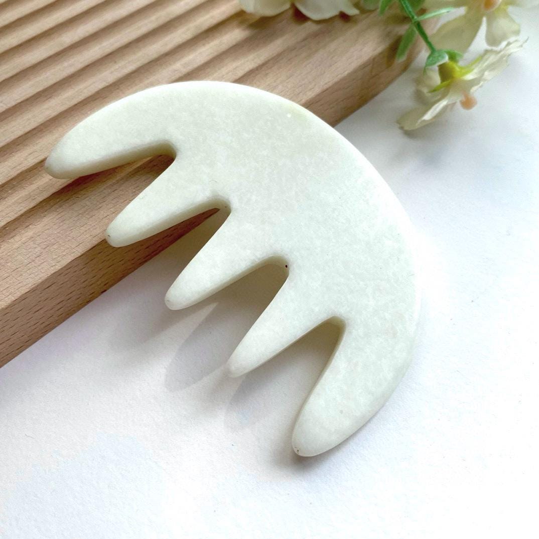 Natural Jade Scalp Massage Comb, Gua Sha Comb, Crystal Head Massager, Stress Relief Self Care Tool, Unique Gift For Her