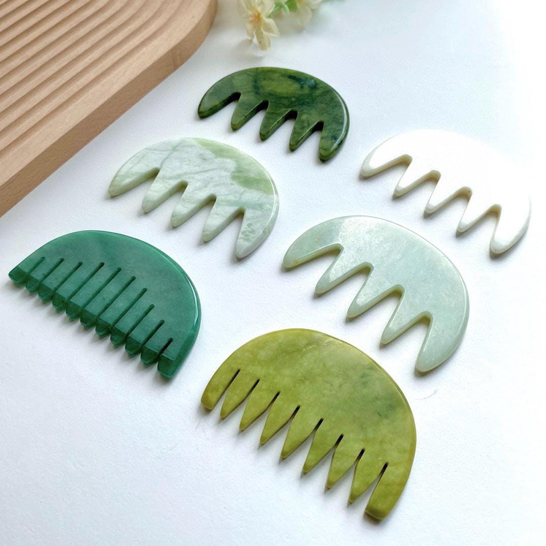 Natural Jade Scalp Massage Comb, Gua Sha Comb, Crystal Head Massager, Stress Relief Self Care Tool, Unique Gift For Her
