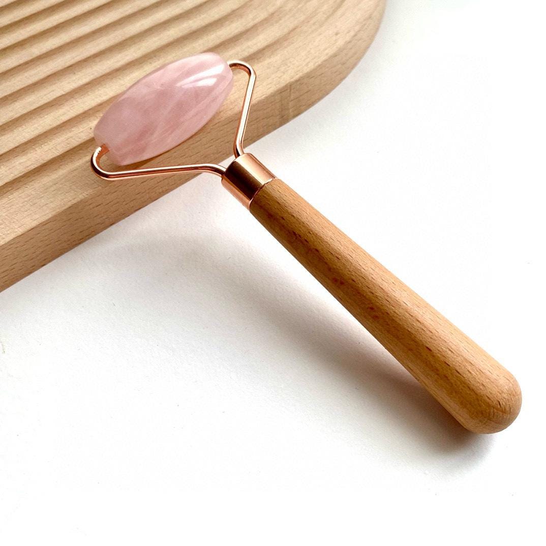 Natural Jade Face Roller, Crystal Facial Massage Tool with Wooden Handle, Skincare Self Care Massager, Gift for Her