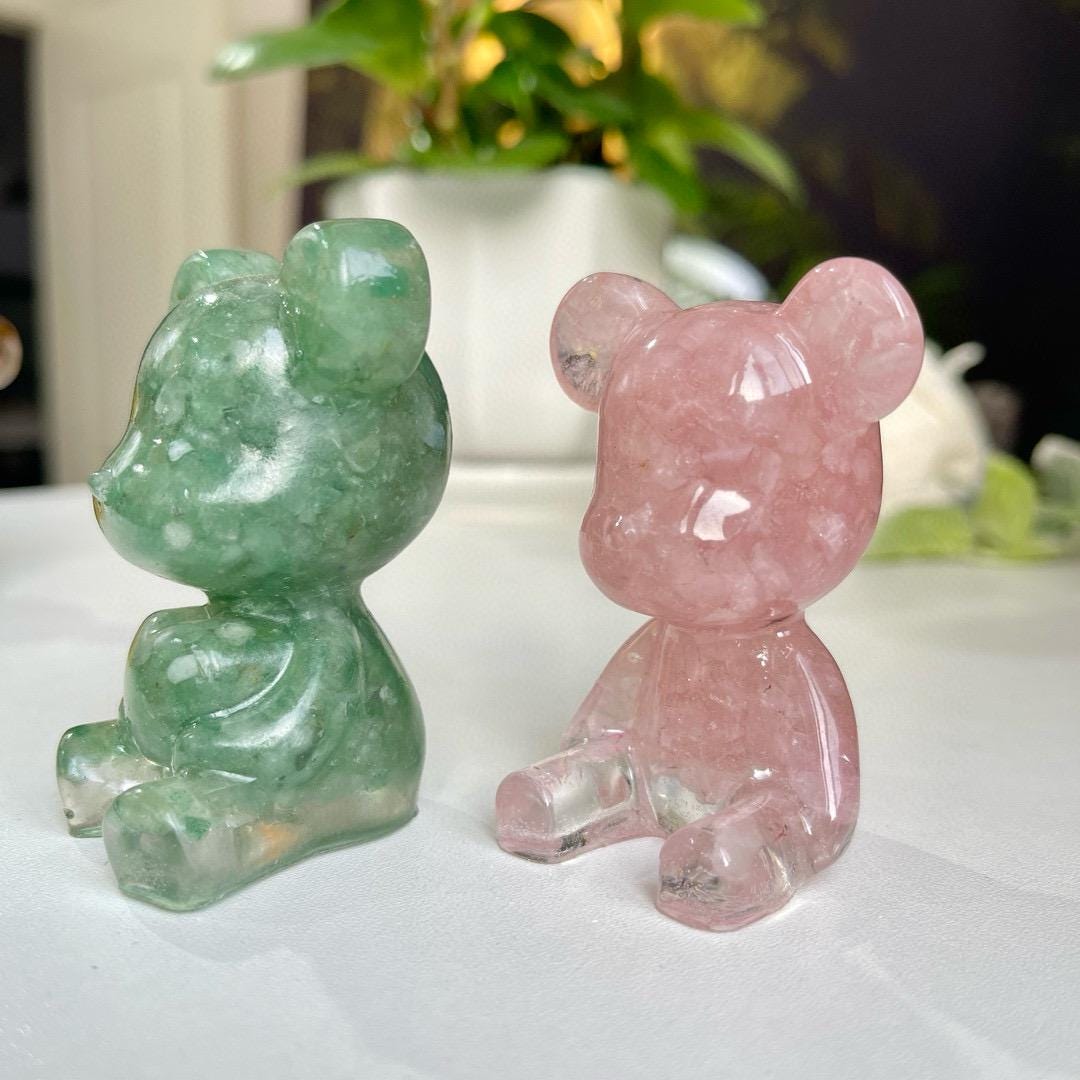 Crystal Chips Bear With Resin, Natural Gemstone Chips Craft, Handmade Crystal Bear For Gift, Healing Crystal Bear For Birthday Gifts