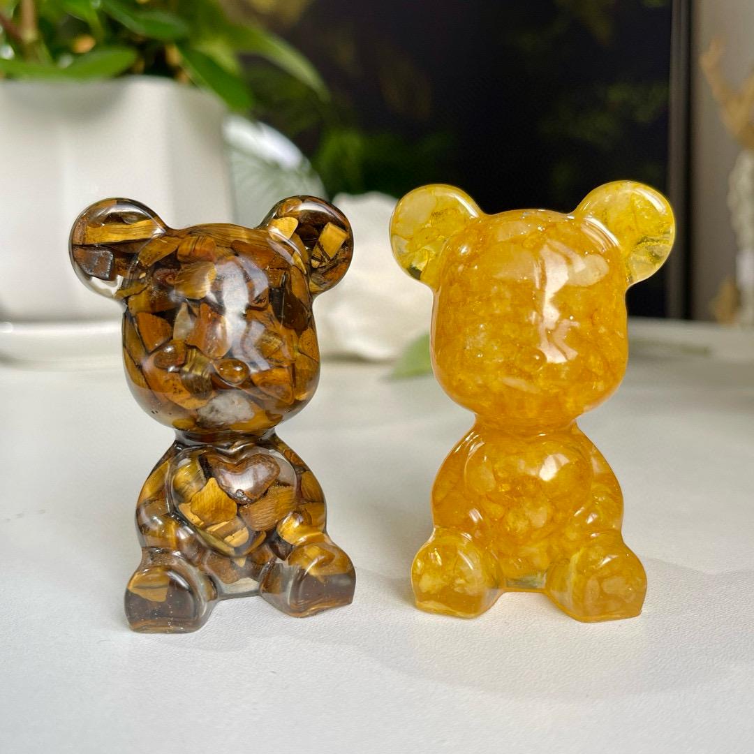 Crystal Chips Bear With Resin, Natural Gemstone Chips Craft, Handmade Crystal Bear For Gift, Healing Crystal Bear For Birthday Gifts