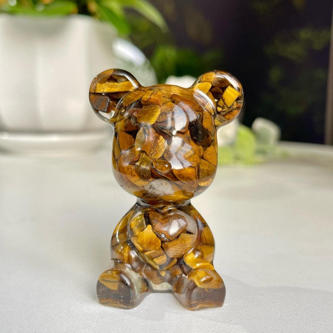 Crystal Chips Bear With Resin, Natural Gemstone Chips Craft, Handmade Crystal Bear For Gift, Healing Crystal Bear For Birthday Gifts