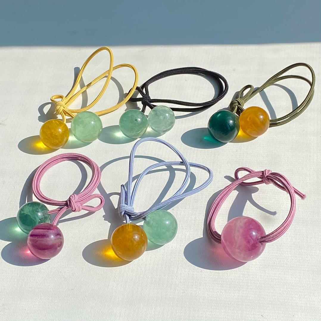 Fluorite Bead Hair Tie, Candy Color Ponytail Holder,Gift for Mom
