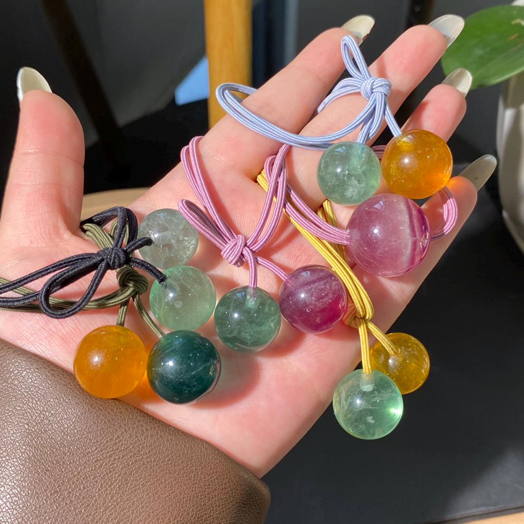 Fluorite Bead Hair Tie, Candy Color Ponytail Holder,Gift for Mom