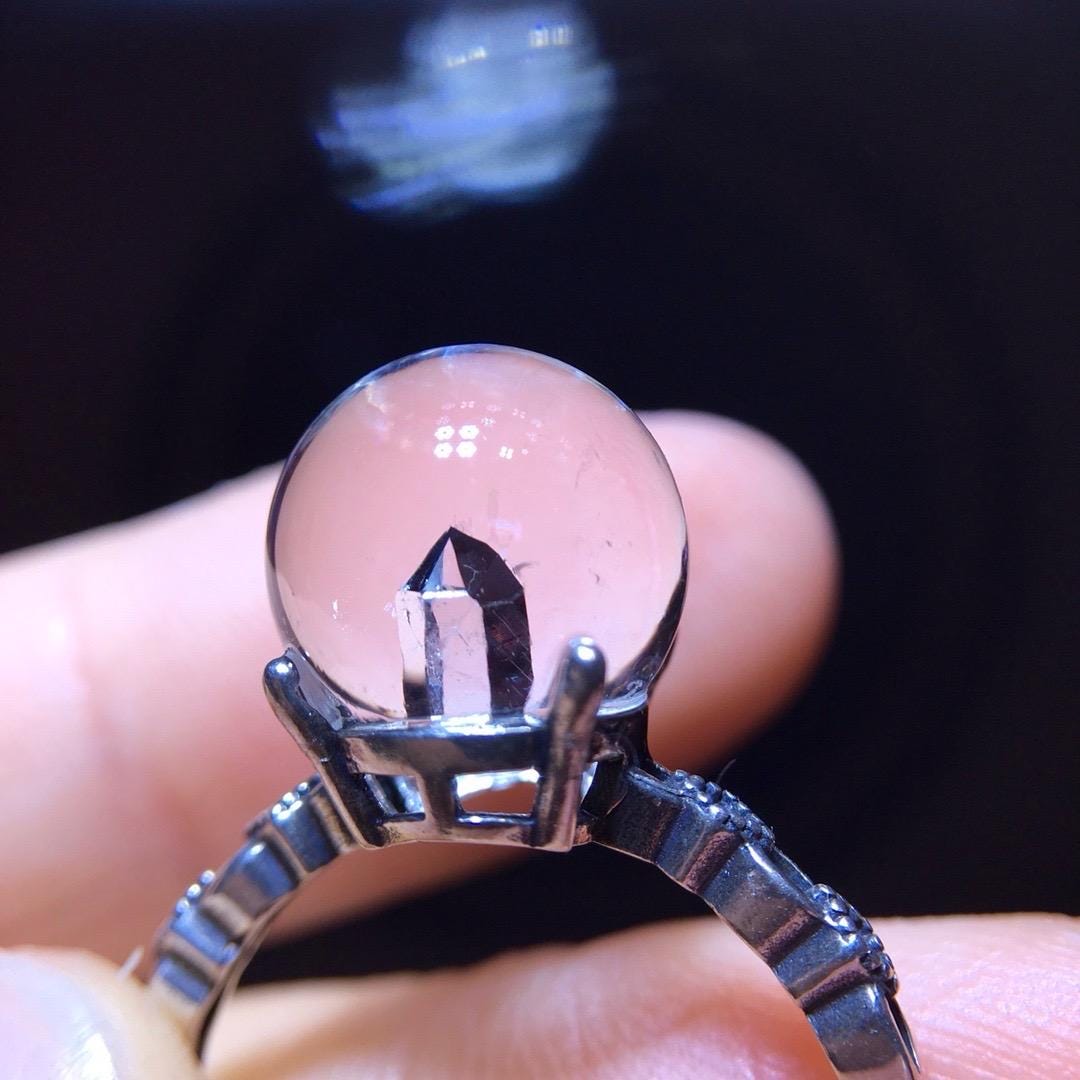 Natural Quartz In Quartz Pyramid Ring, 925 Sterling Silver Setting, Adjustable Ring, Gemstone Ring, Lucky Beads Ring, Birthday Gift