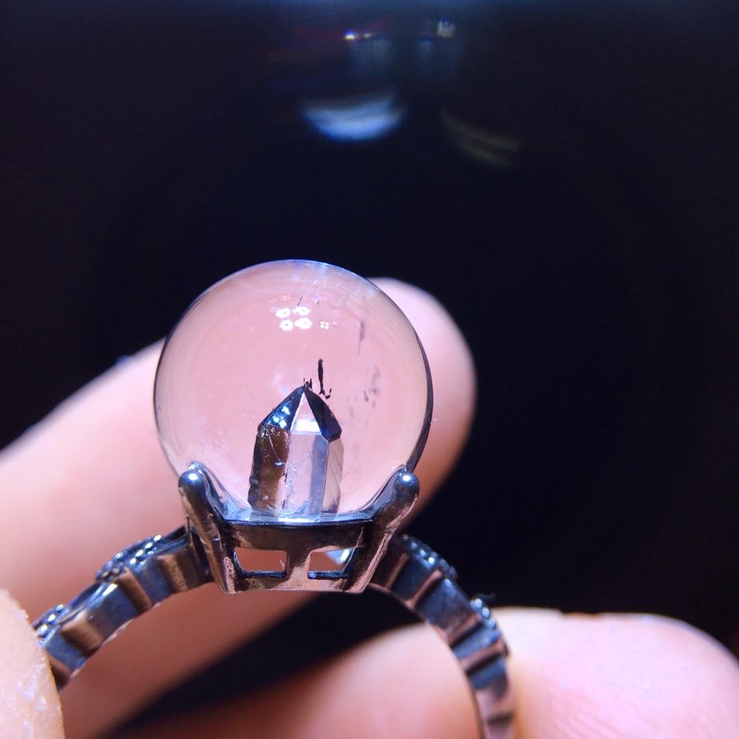 Natural Quartz In Quartz Pyramid Ring, 925 Sterling Silver Setting, Adjustable Ring, Gemstone Ring, Lucky Beads Ring, Birthday Gift