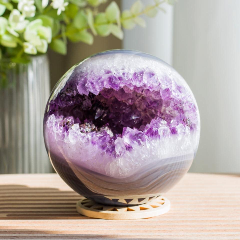 Amethyst Druzy Agate Sphere, Rare Crystal Geode, Reiki Healing Decor,Gift for Mom