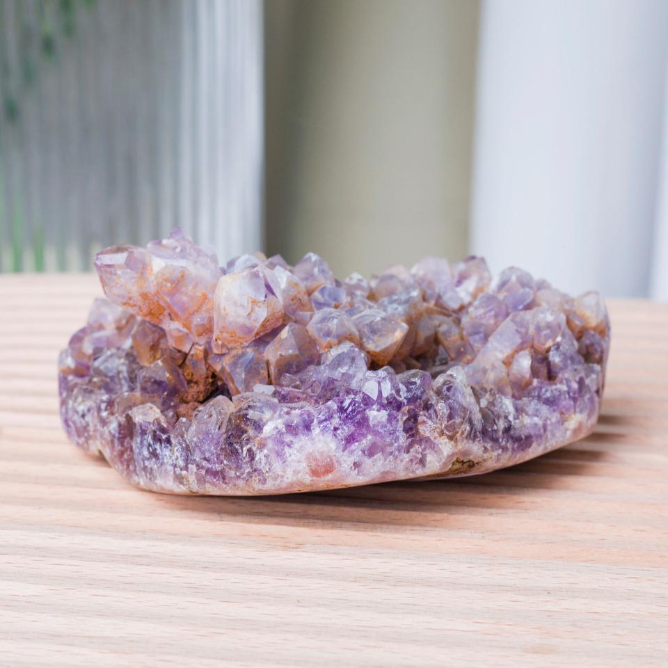 Natural Amethyst Cluster Specimen, Mineral Geode with Calcite,Gift for Mom