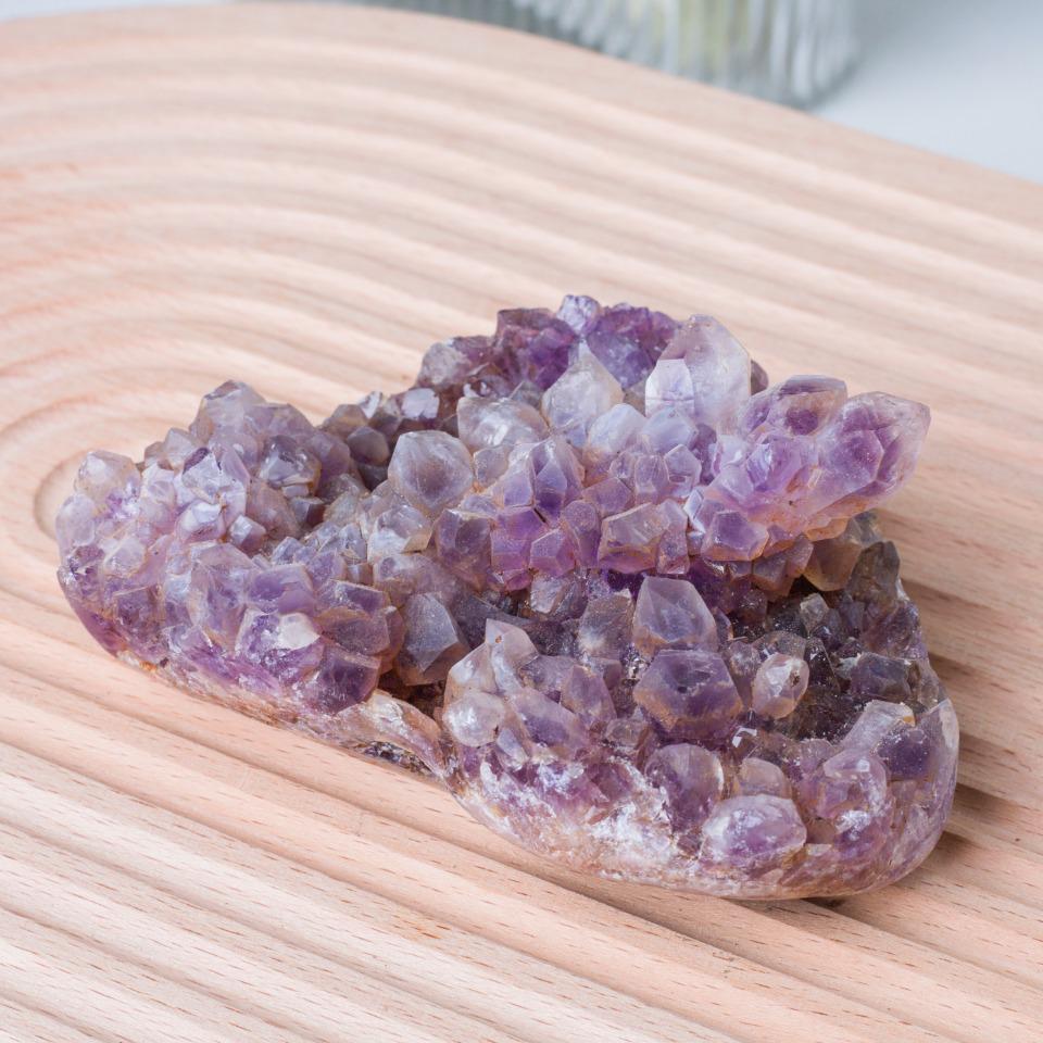 Natural Amethyst Cluster Specimen, Mineral Geode with Calcite,Gift for Mom