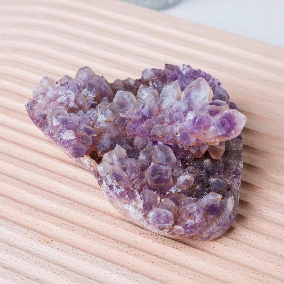 Natural Amethyst Cluster Specimen, Mineral Geode with Calcite,Gift for Mom