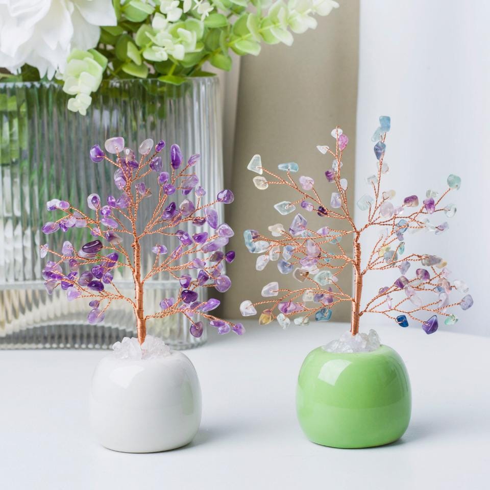 Feng Shui Gemstone Tree, Crystal Chips, Reiki Healing, Home Decor,Gift for Mom