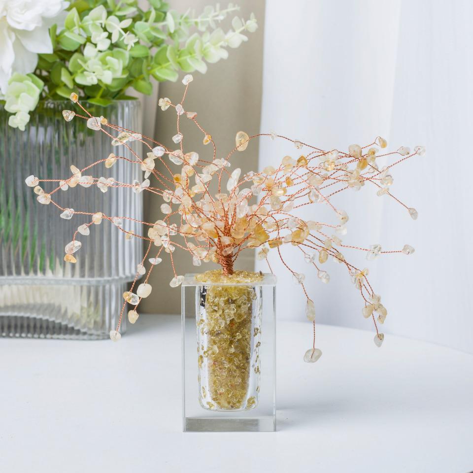 Fengshui Gemstone Lucky Tree, Natural Crystal Gemstone Chips Decor, Healing Crystal Tree With Glass bottle Base, Home Decor, Reiki Healing