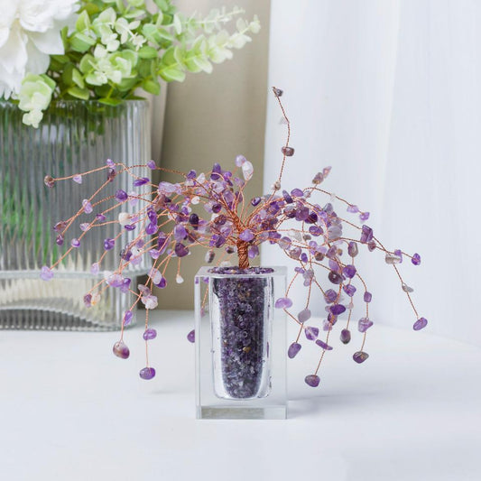 Fengshui Gemstone Lucky Tree, Natural Crystal Gemstone Chips Decor, Healing Crystal Tree With Glass bottle Base, Home Decor, Reiki Healing