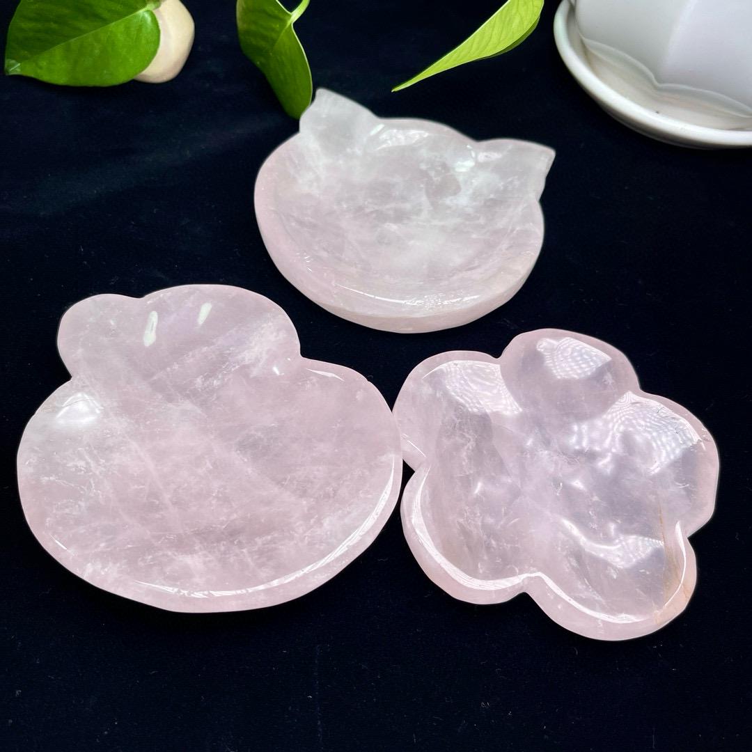 Natural Handmade Rose Quartz Cat Bowl, Gemstone Trinket Dish, Crystal Bowls, Flower Bowl,  Duck Bowl, Energy Healing Crystal, Birthday Gift