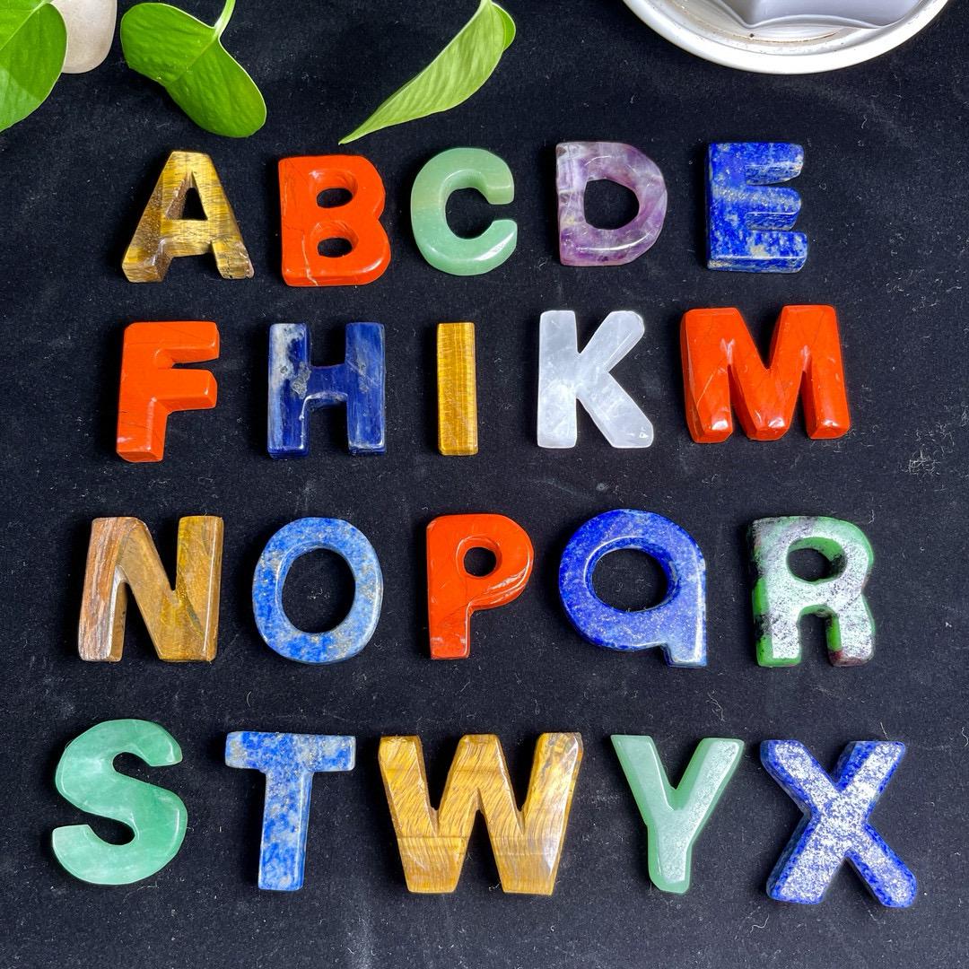 Natural Gemstone Alphabet Letter Beads A-Z, Crystal Custom Name Bead, Personalized Initial Jewelry Making Supply