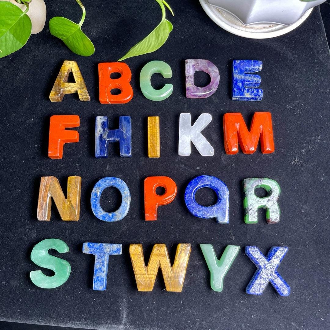 Natural Gemstone Alphabet Letter Beads A-Z, Crystal Custom Name Bead, Personalized Initial Jewelry Making Supply