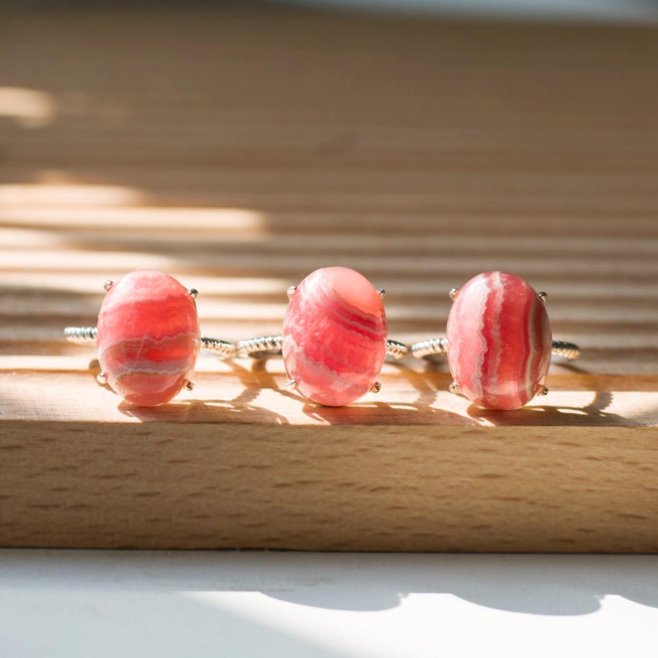 Natural Rhodochrosite Gemstome Ring,925 Sterling Silver,Adjustable Size, Oval Gemstone Rings, Crystal Ring Gift,Anniversary Gift for Women