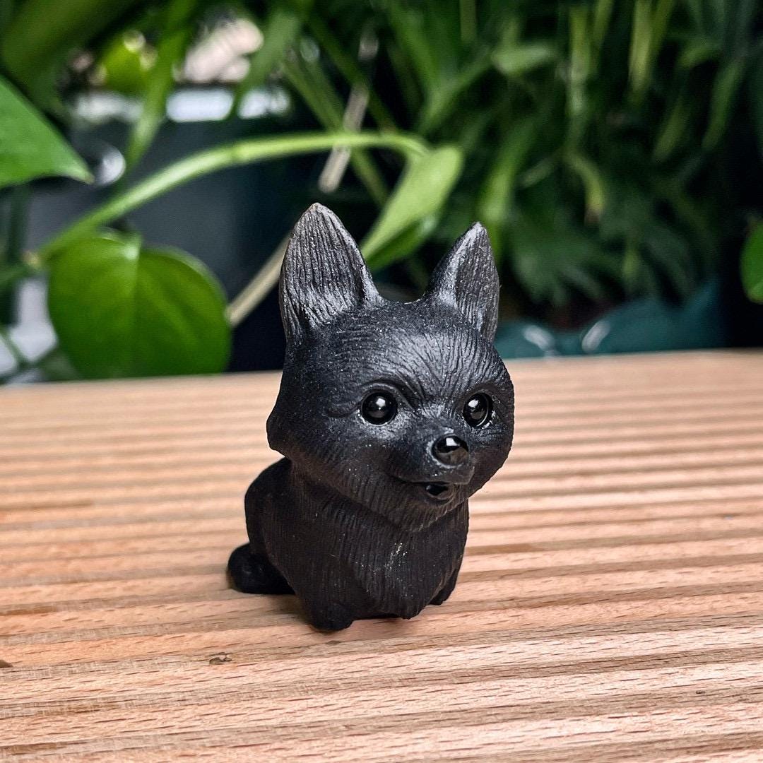 2.2"Natural Black Obsidian Dog Carving, Crystal French Bulldog Carving, Dog Statue, Animal Sculpture, Birthday Gift, Christmas Home Decor