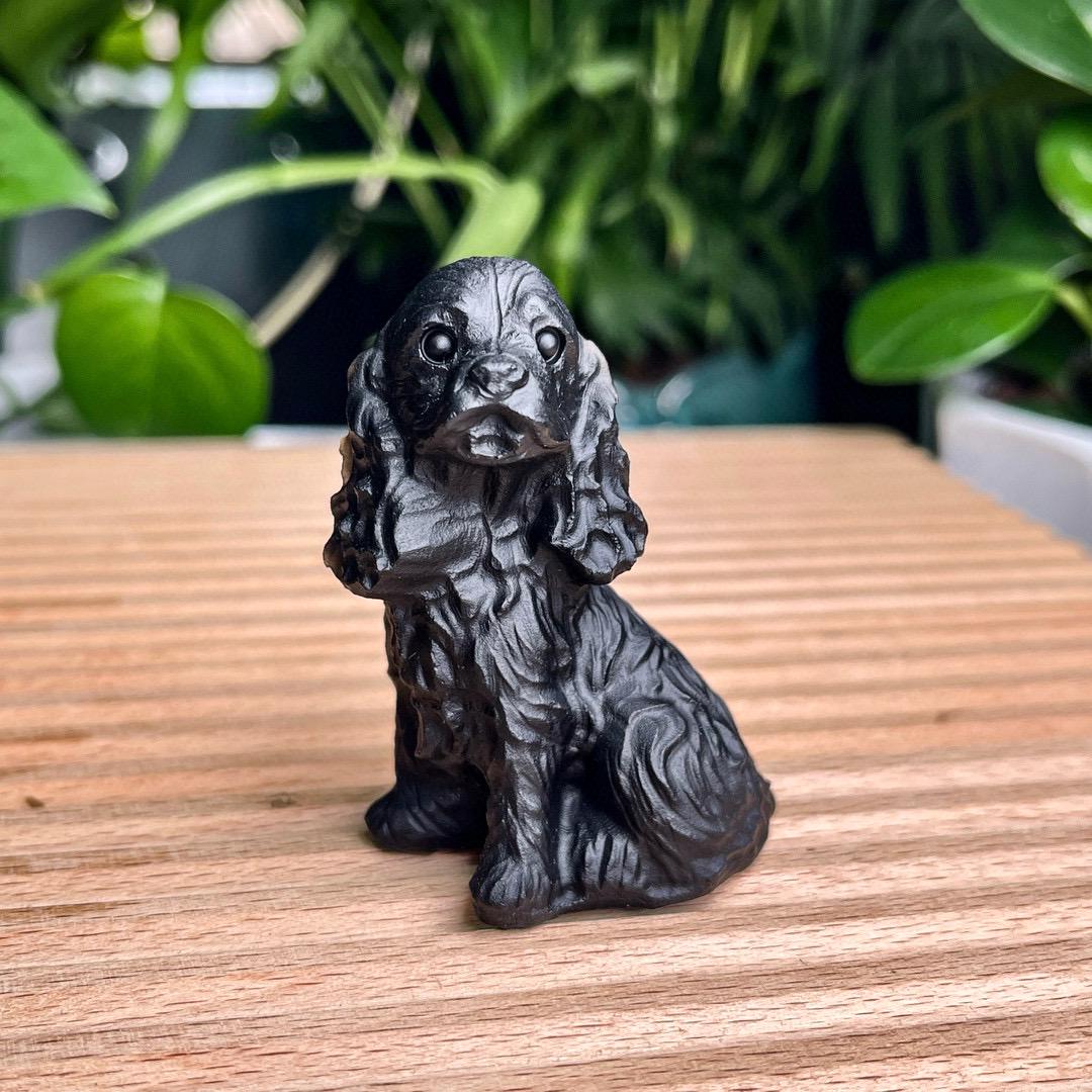 2.2"Natural Black Obsidian Dog Carving, Crystal French Bulldog Carving, Dog Statue, Animal Sculpture, Birthday Gift, Christmas Home Decor