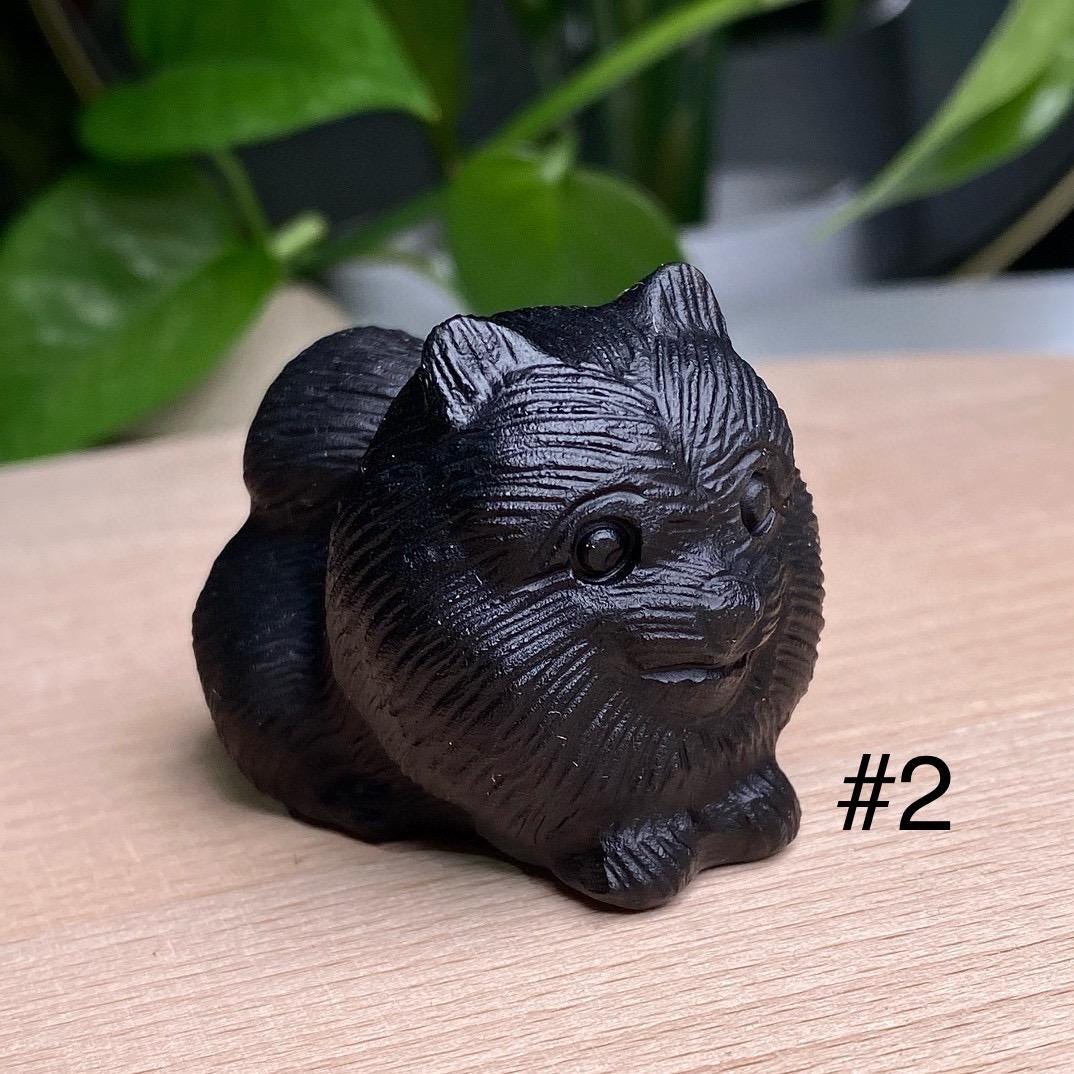 Natural Black Obsidian Dog Carving, Crystal Labrador, Crystal Pomeranian, Crystal Wolfdog, Crystal Yuanbao Dog,  Christmas Home Decor