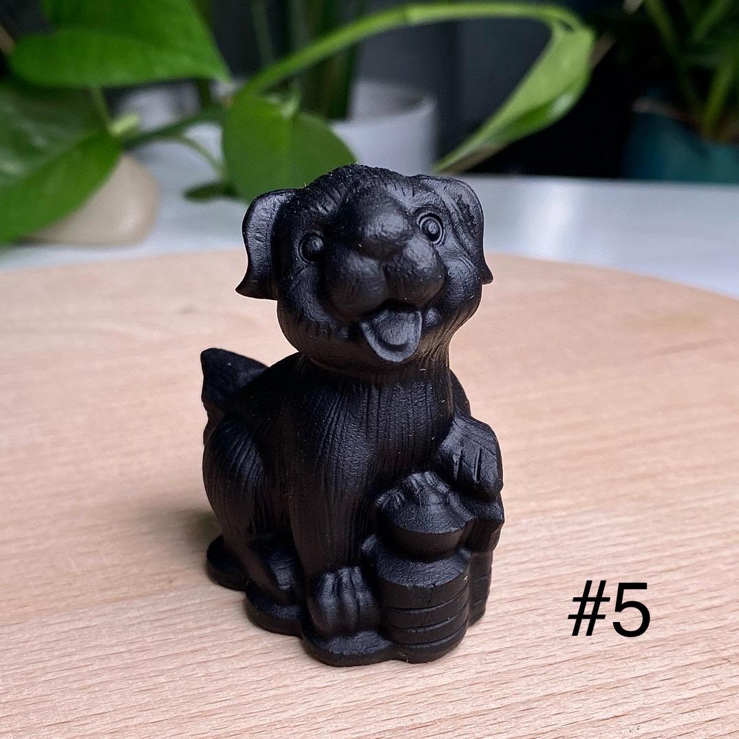 Natural Black Obsidian Dog Carving, Crystal Labrador, Crystal Pomeranian, Crystal Wolfdog, Crystal Yuanbao Dog,  Christmas Home Decor