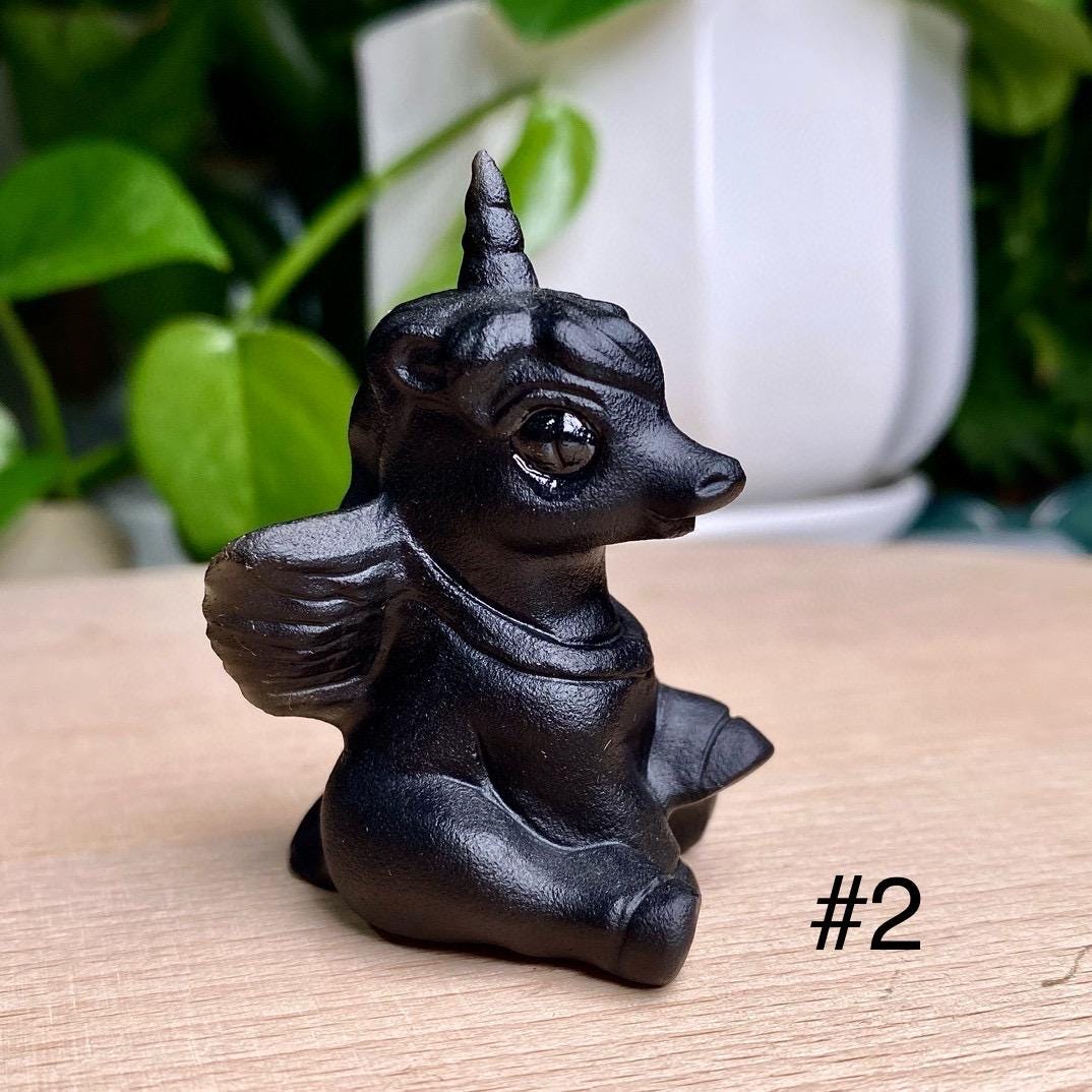Natural Black Obsidian Carving, Crystal Unicorn Ornament, Crystal Unicorn Pegasus, Crystal Decoration, Birthday Gift, Christmas Home Decor