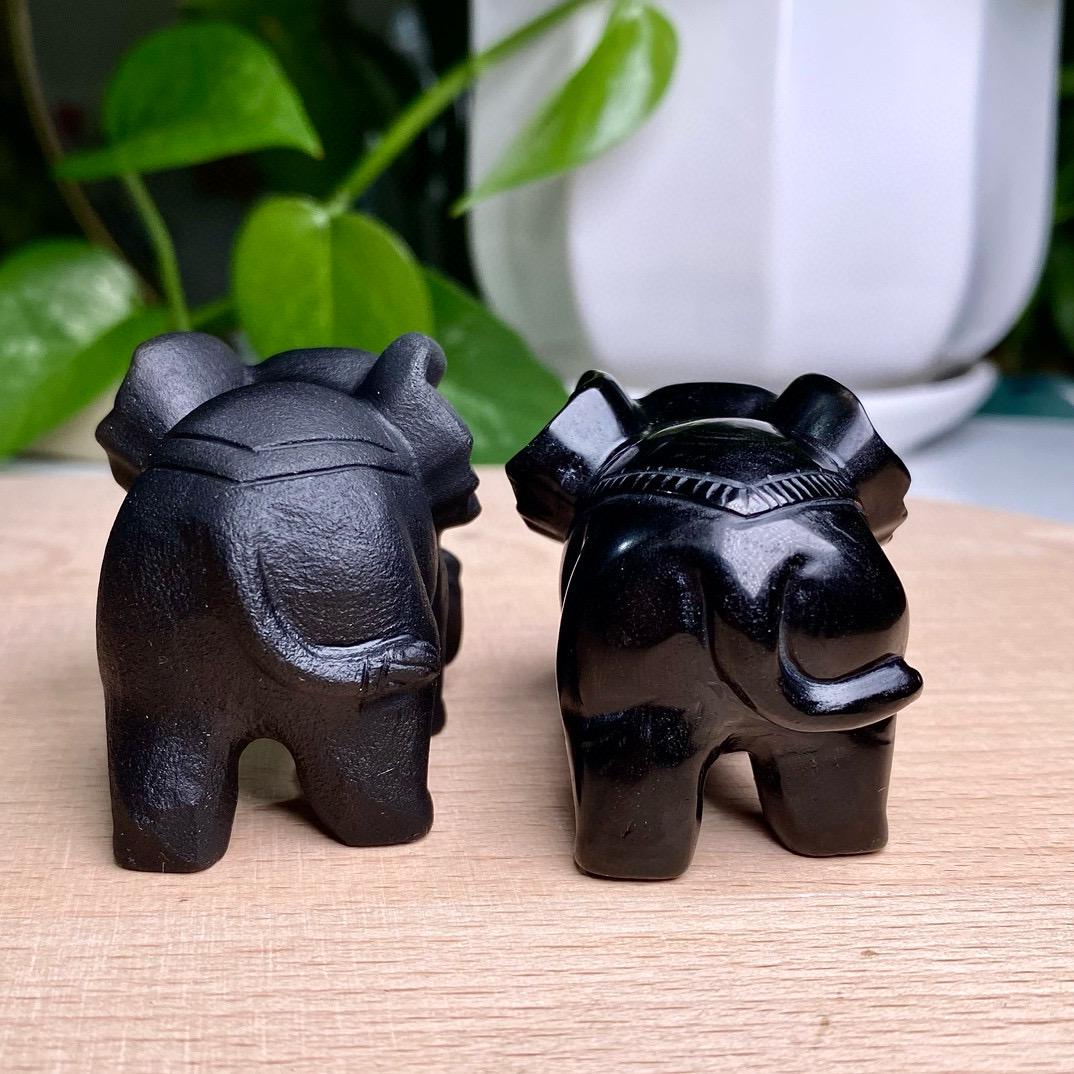 Natural Black Obsidian Elephant Carving, Crystal Frosted Elephant Obsidian Ornament, Elephant Sculpture, Birthday Gift, Christmas Home Decor