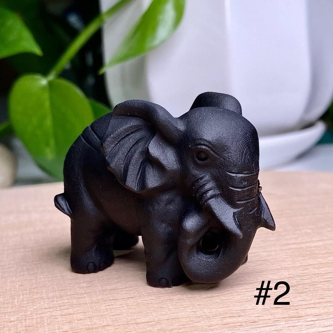 Natural Black Obsidian Elephant Carving, Crystal Frosted Elephant Obsidian Ornament, Elephant Sculpture, Birthday Gift, Christmas Home Decor