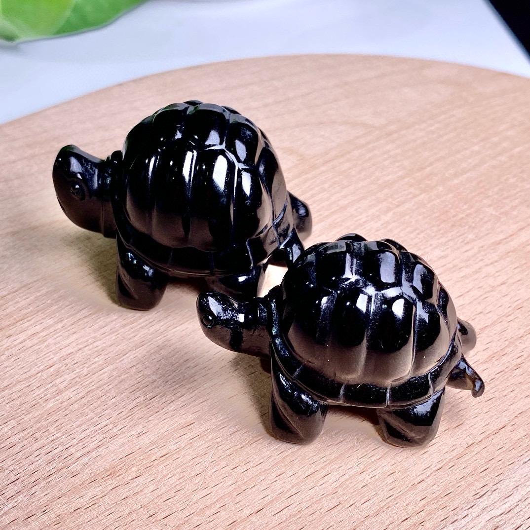 Black Obsidian Turtle Statue: Hand Carved Natural Gemstone Tortoise Figurine - Mystical Protection Stone Animal Home Decor