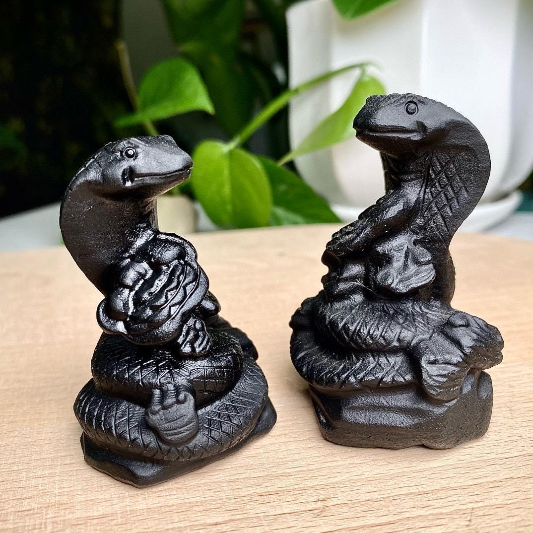Natural Black Obsidian Snake Carving, Crystal Cobra, Obsidian Snake Statue, Animal Sculpture, Birthday Gift, Christmas Home Decor