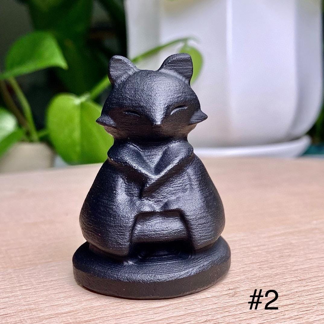 Natural Black Obsidian Fox Lady Carving, Crystal Cute Fox Skull, Crystal Fox, Crystal Nine-Tailed Fox, Birthday Gift, Fengshui Home Decor