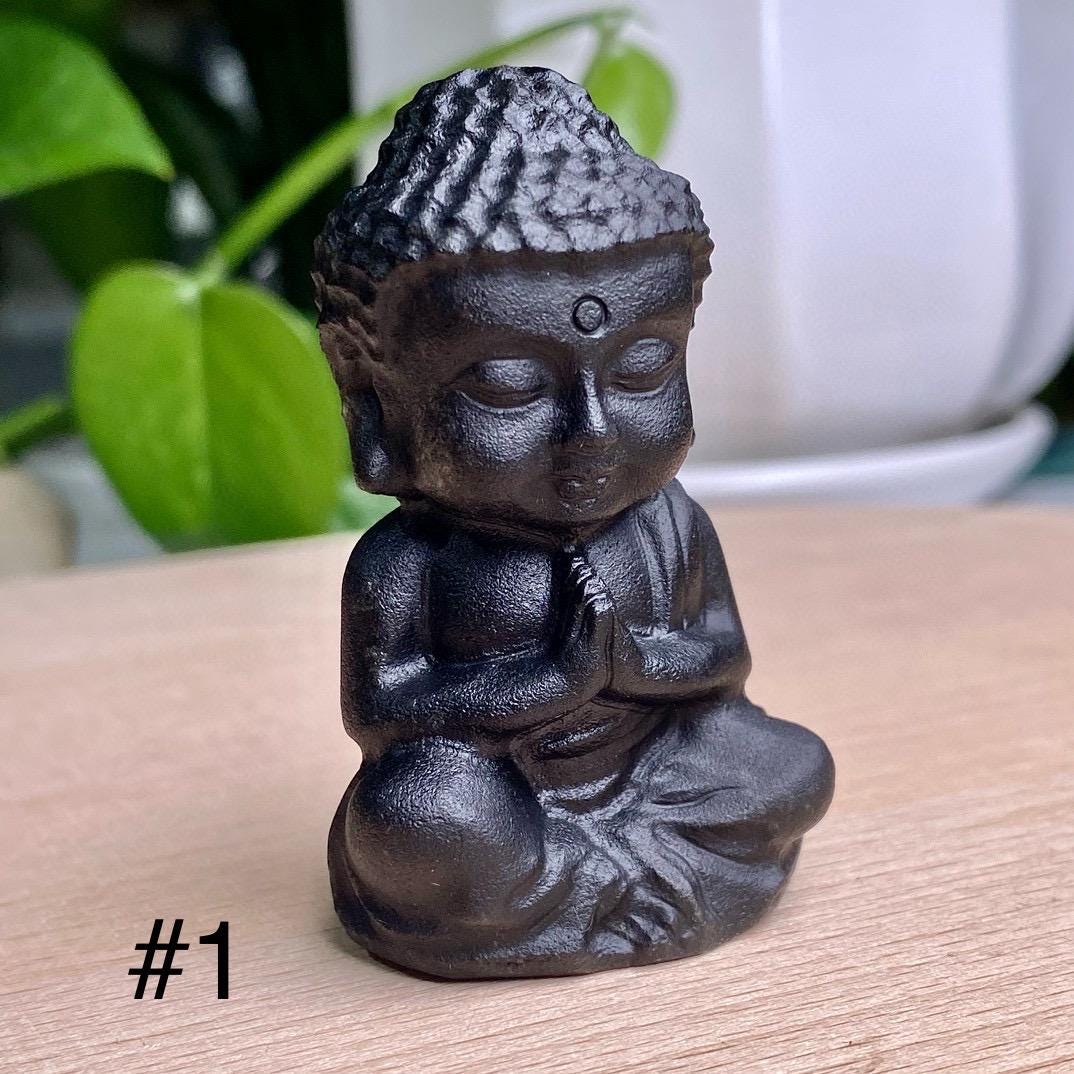 Natural Black Obsidian Carving, Crystal Buddha, Avalokitesvara, Obsidian Monk, Mini Statue, Lovely Crystal Statue, Birthday Gift, Home Decor