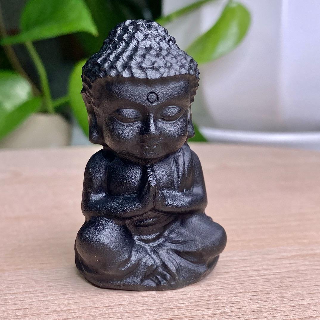 Natural Black Obsidian Carving, Crystal Buddha, Avalokitesvara, Obsidian Monk, Mini Statue, Lovely Crystal Statue, Birthday Gift, Home Decor
